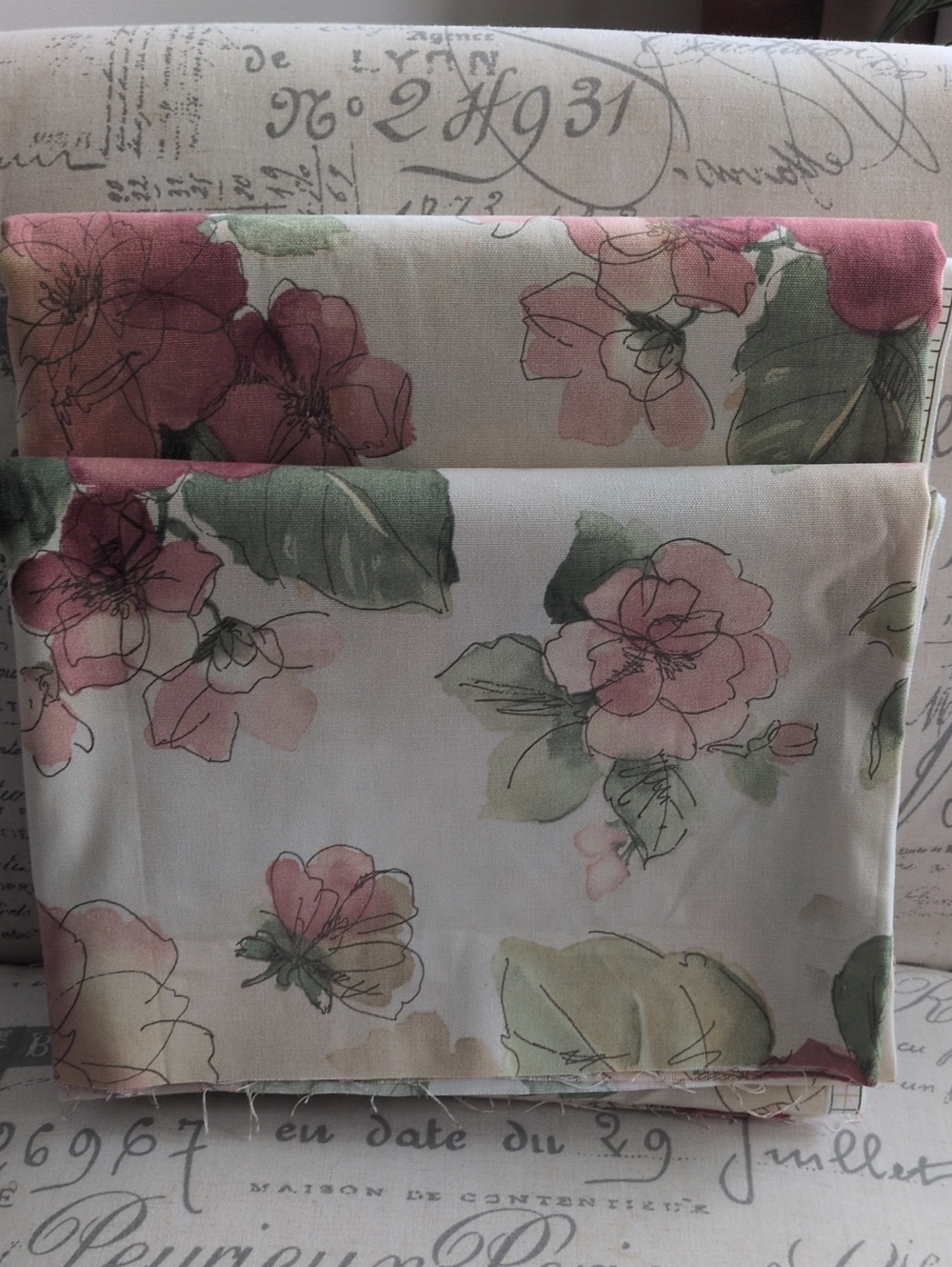 Vintage Richloom Floral Upholstery Fabric 54x87 Each Cotton Duck 2 Pc Lot